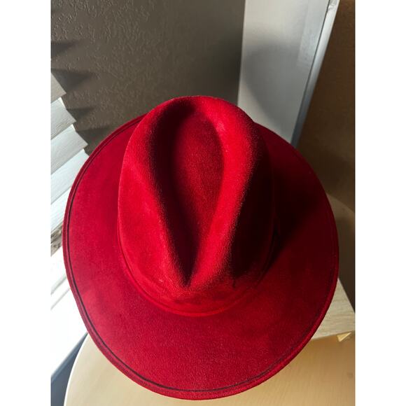 Red Wide Brim Felt Fedora Hat - M - Picture 5 of 7